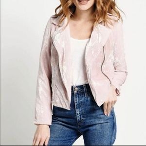 BB Dakota You Stay Velvet Light Moto Zip-Up Jacket Pink Medium